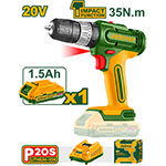 Set Taladro Percutor 20V + Bat 1.5A + Cargador 1500rpm 35Nm